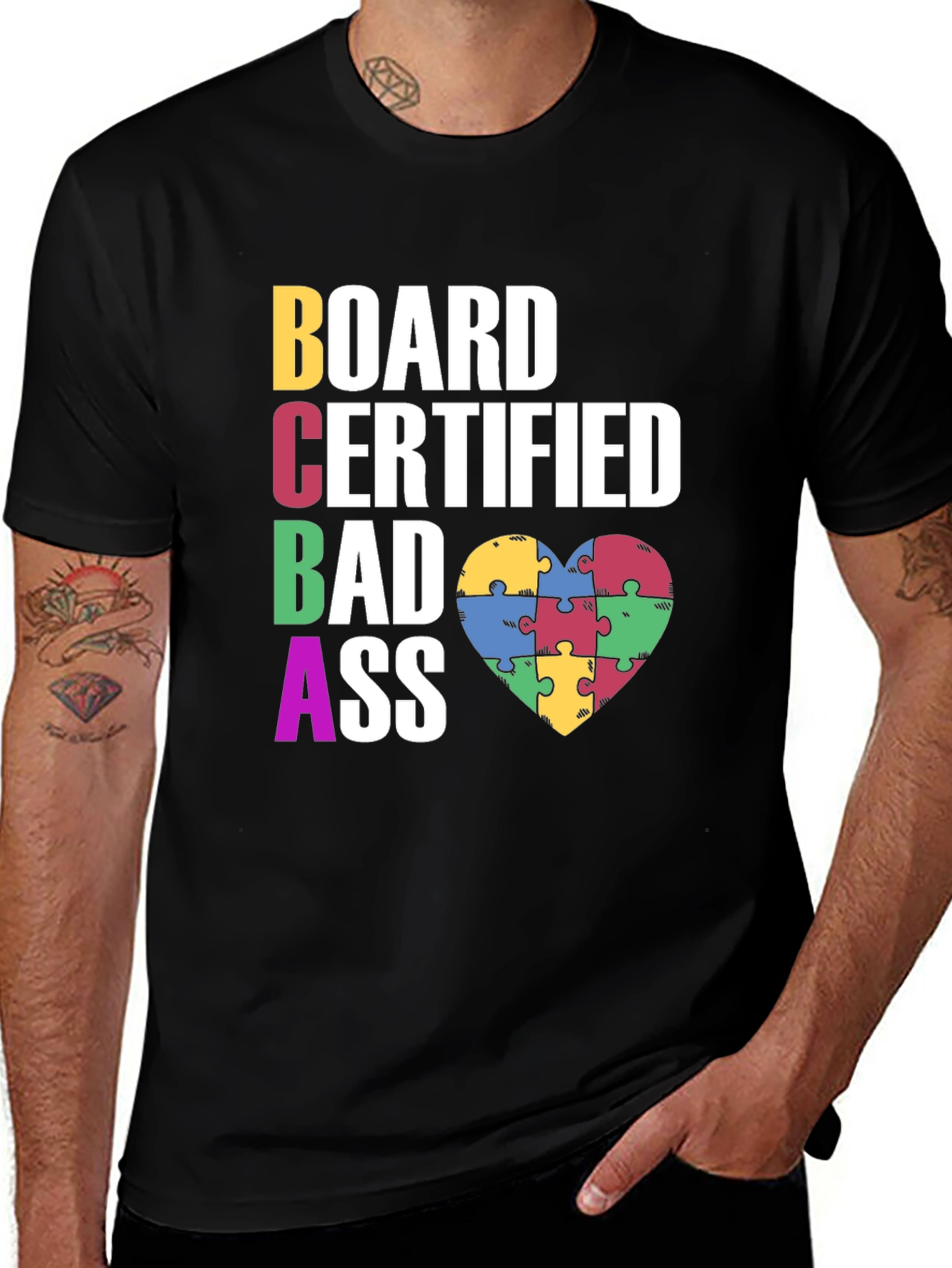 BCBA Bad Ass Autism Puzzle Heart T-Shirt