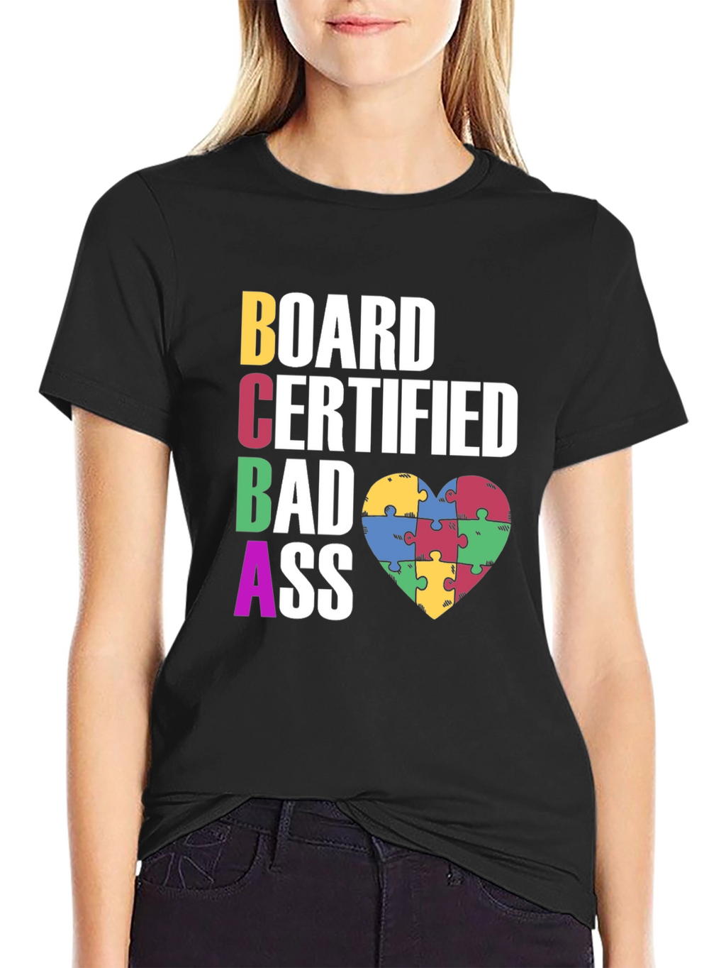 BCBA Bad Ass Autism Puzzle Heart T-Shirt