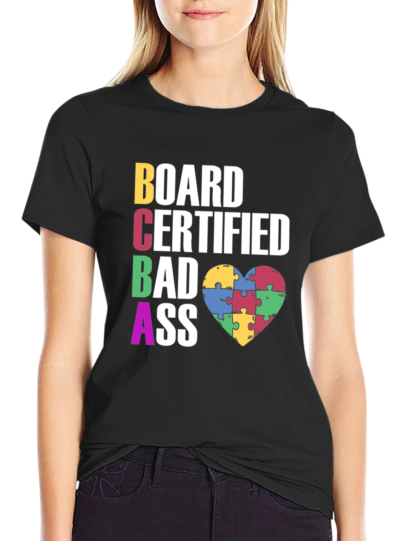 BCBA Bad Ass Autism Puzzle Heart T-Shirt