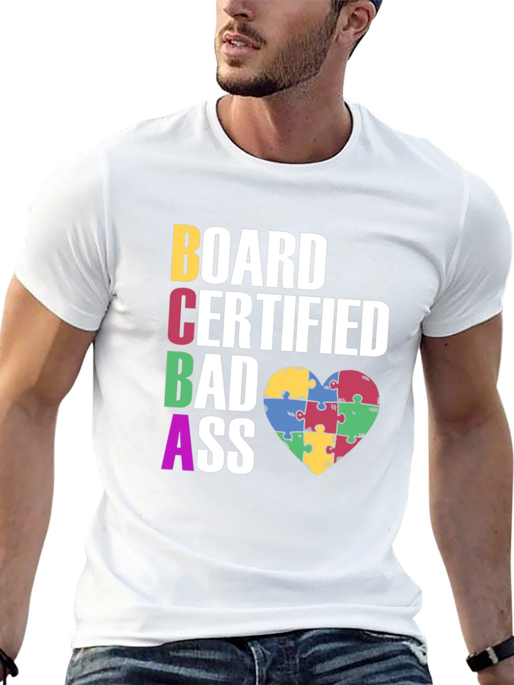 BCBA Bad Ass Autism Puzzle Heart T-Shirt