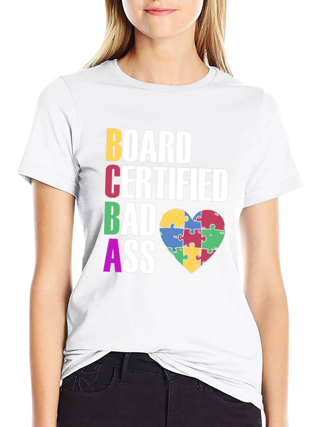 BCBA Bad Ass Autism Puzzle Heart T-Shirt