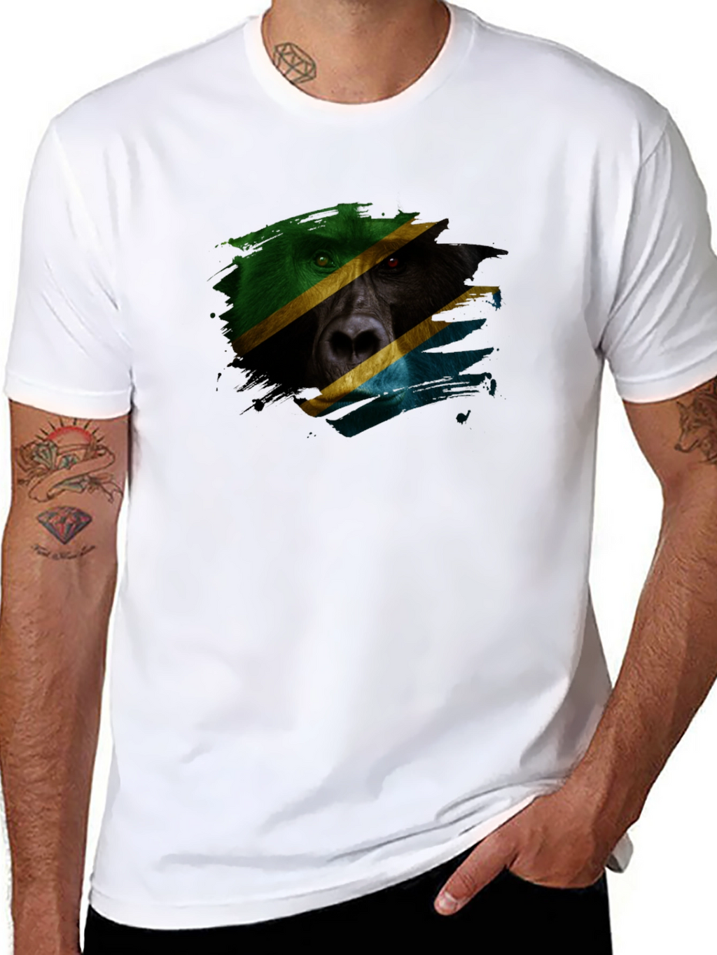 Tanzania Flag Bear Black T-Shirt