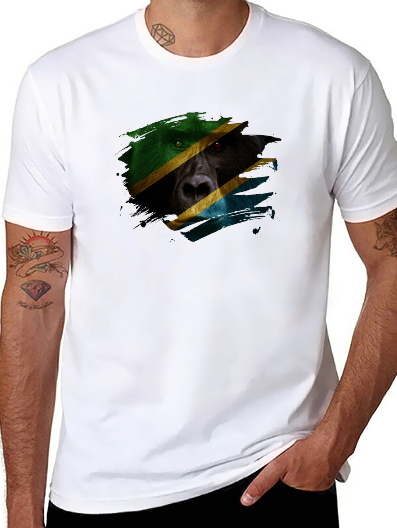 Tanzania Flag Bear Black T-Shirt