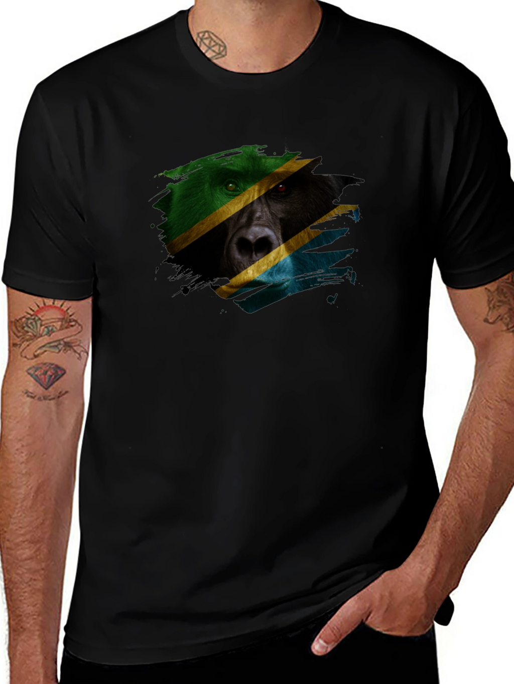 Tanzania Flag Bear Black T-Shirt