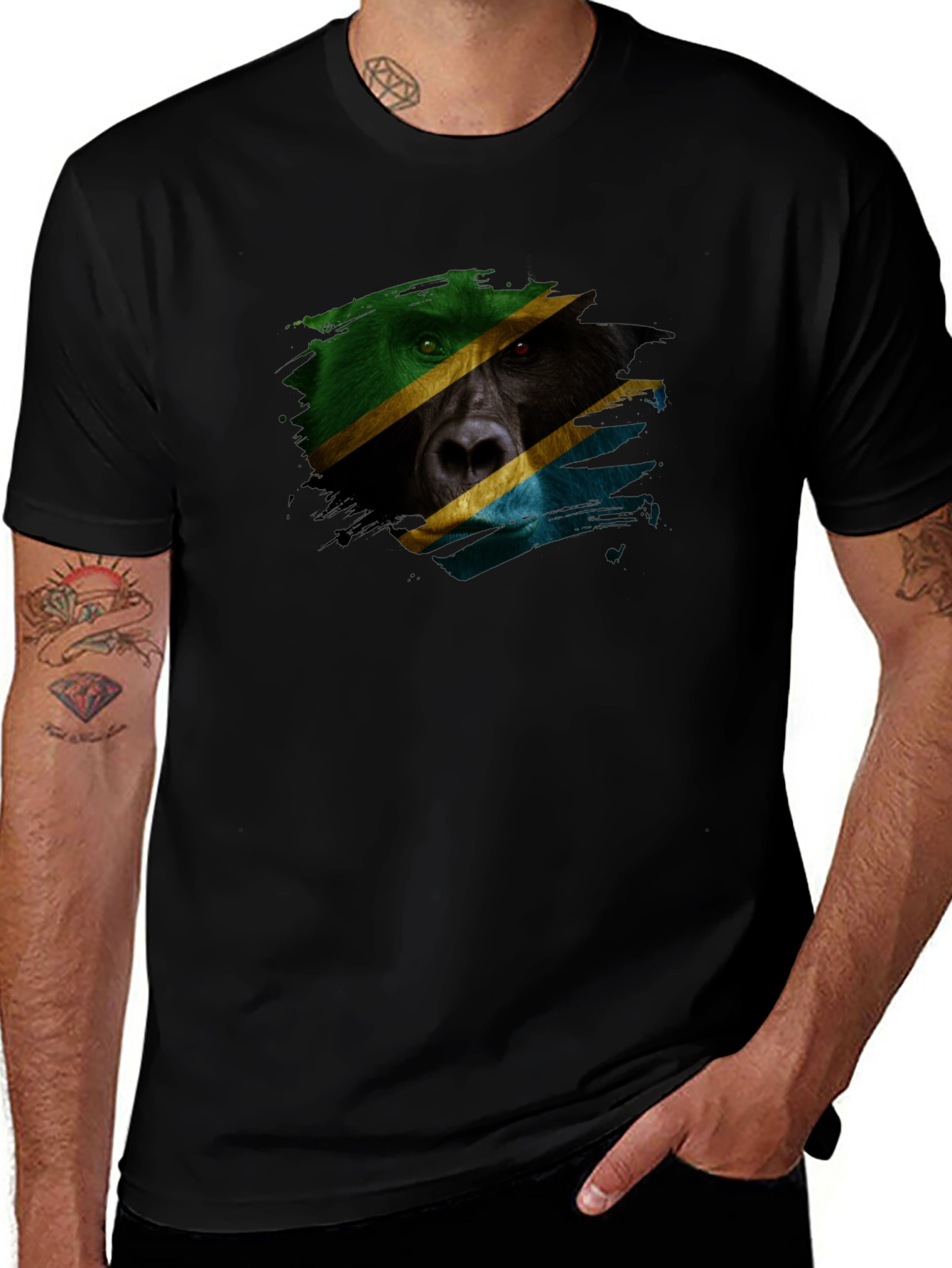 Tanzania Flag Bear Black T-Shirt
