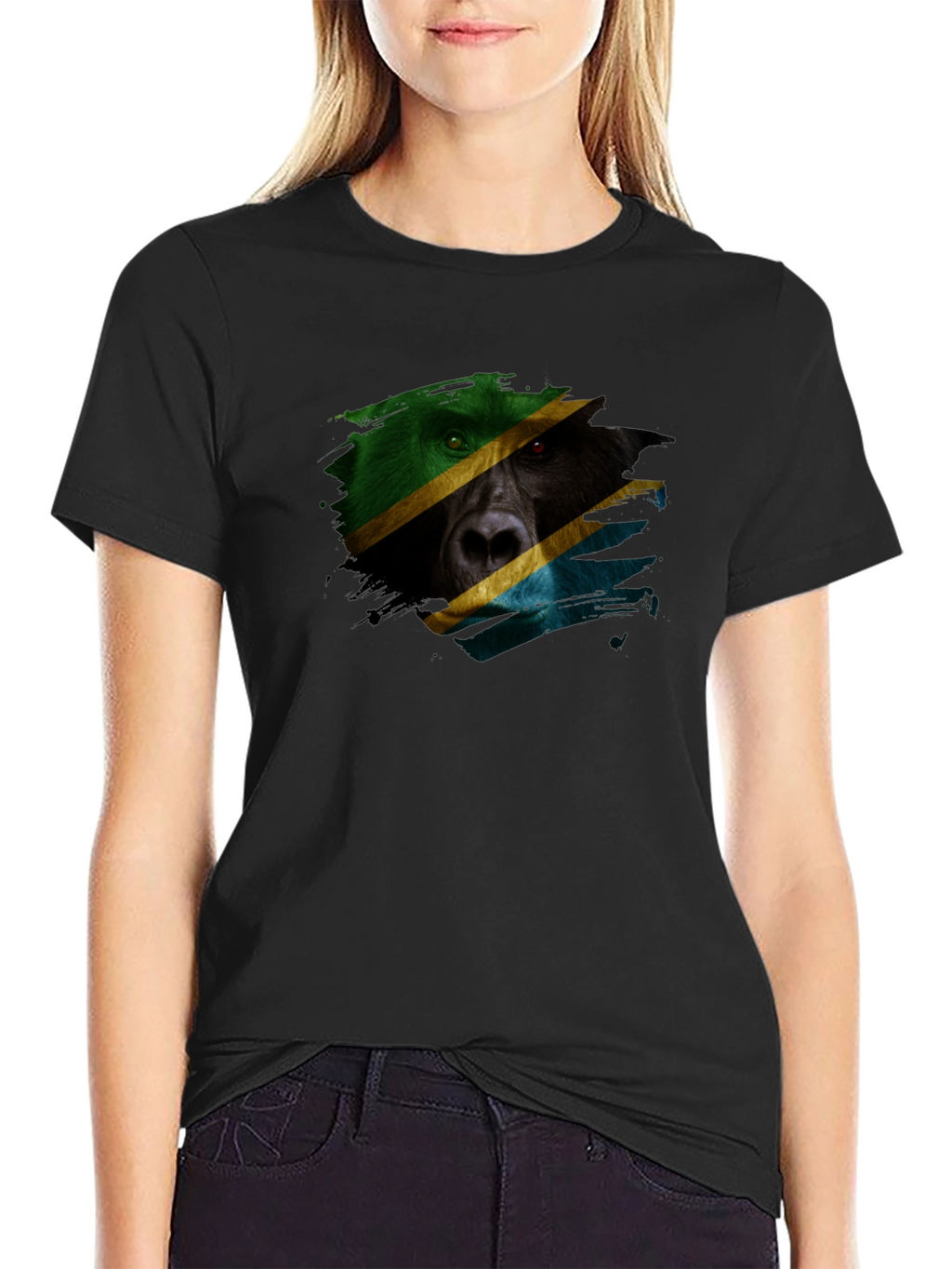 Tanzania Flag Bear Black T-Shirt