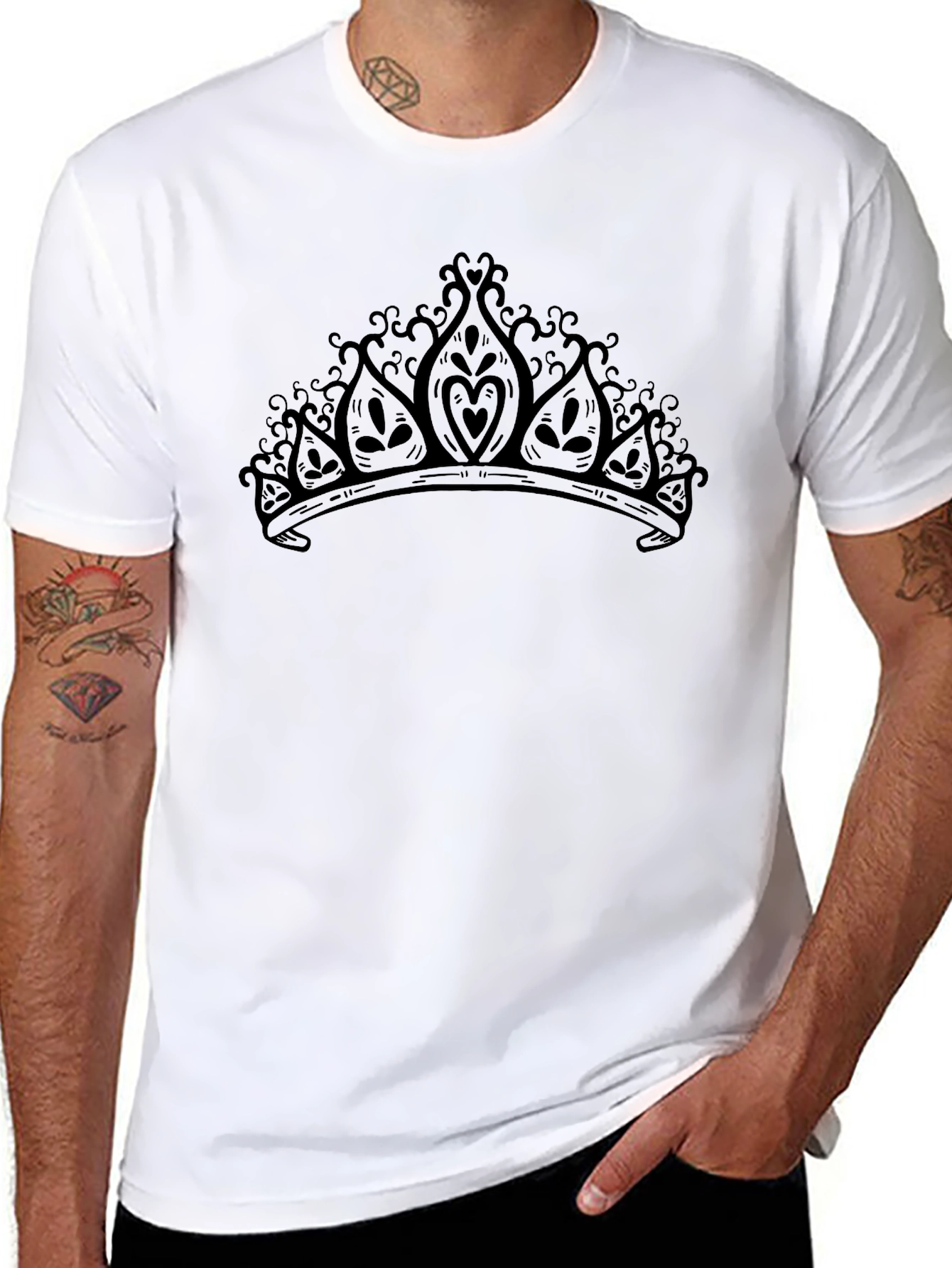 Ornate Crown Graphic Tee - Black Cotton T-Shirt
