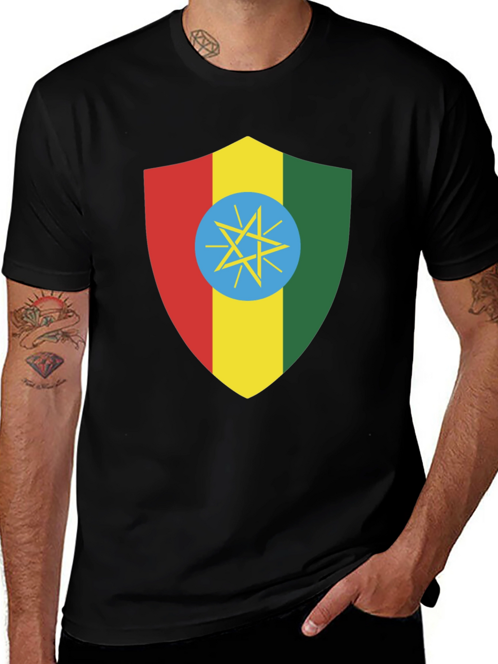 Ethiopian Flag Shield T-Shirt - Black Tee
