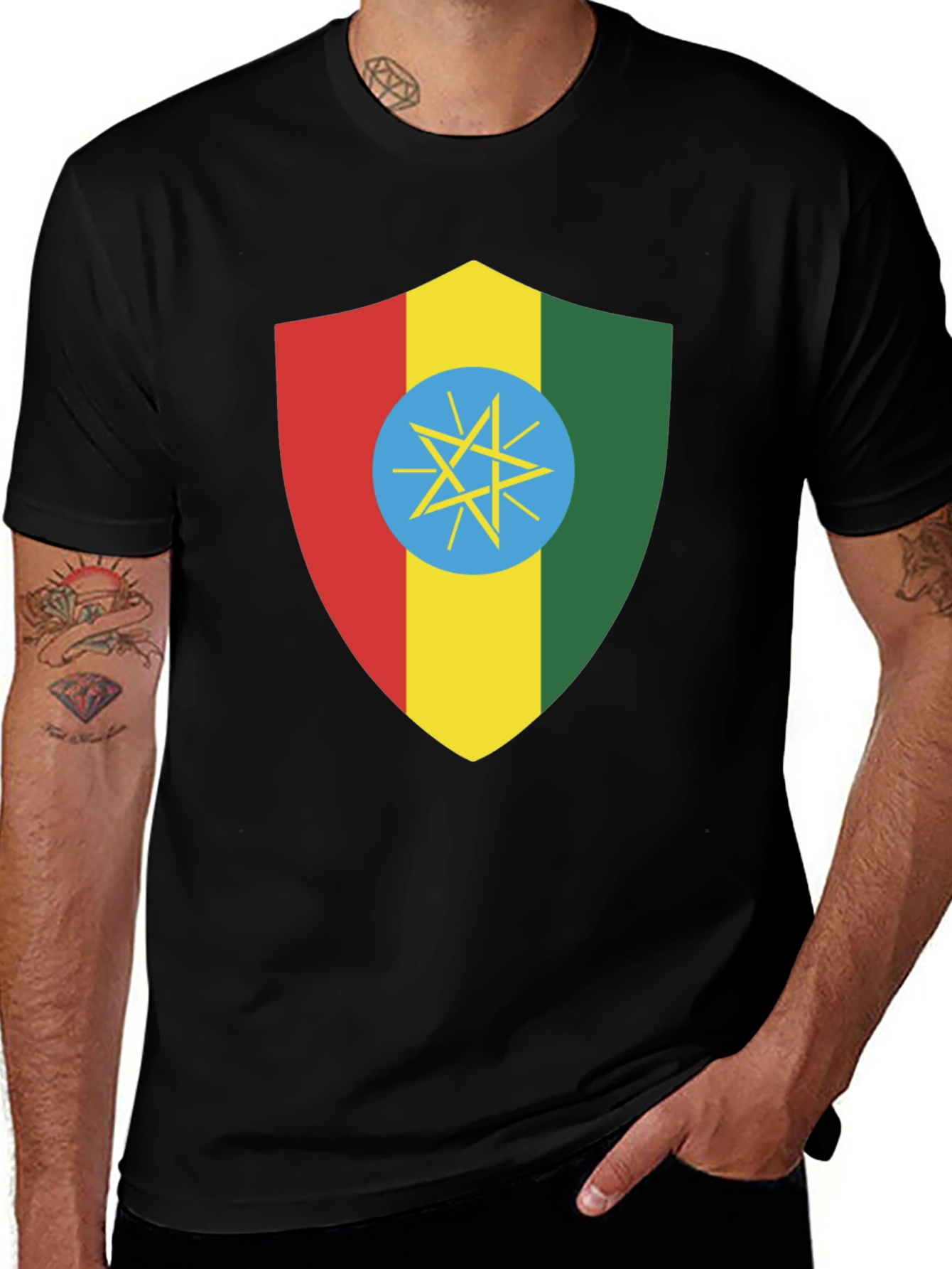 Ethiopian Flag Shield T-Shirt - Black Tee