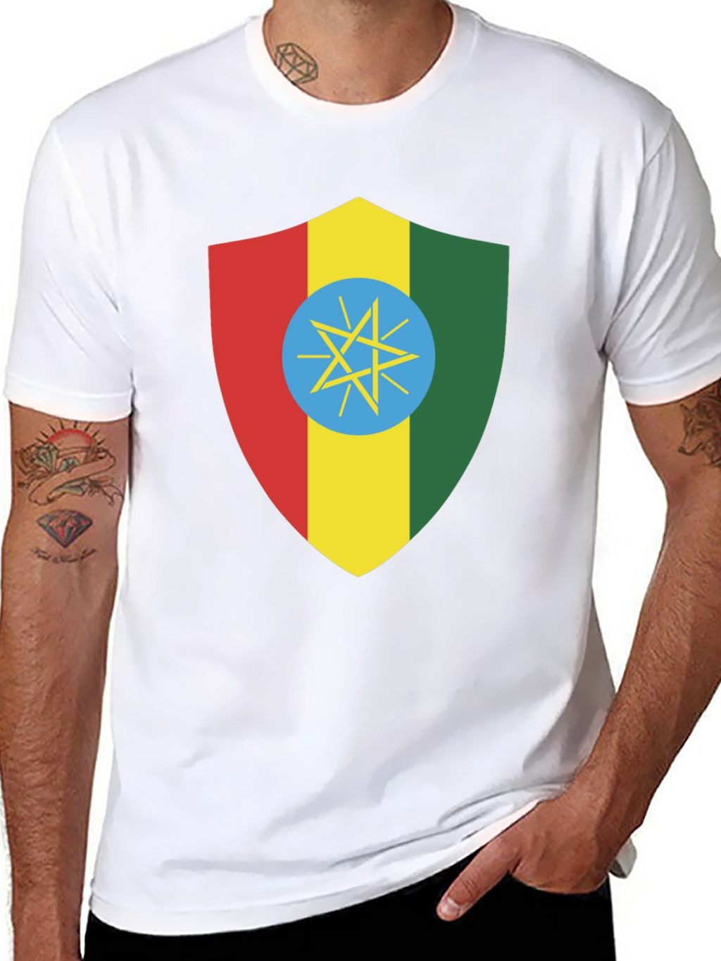 Ethiopian Flag Shield T-Shirt - Black Tee