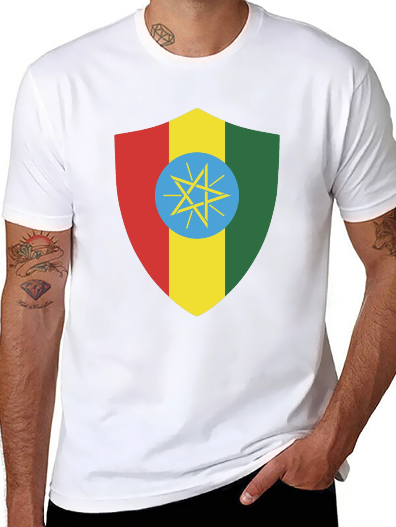 Ethiopian Flag Shield T-Shirt - Black Tee