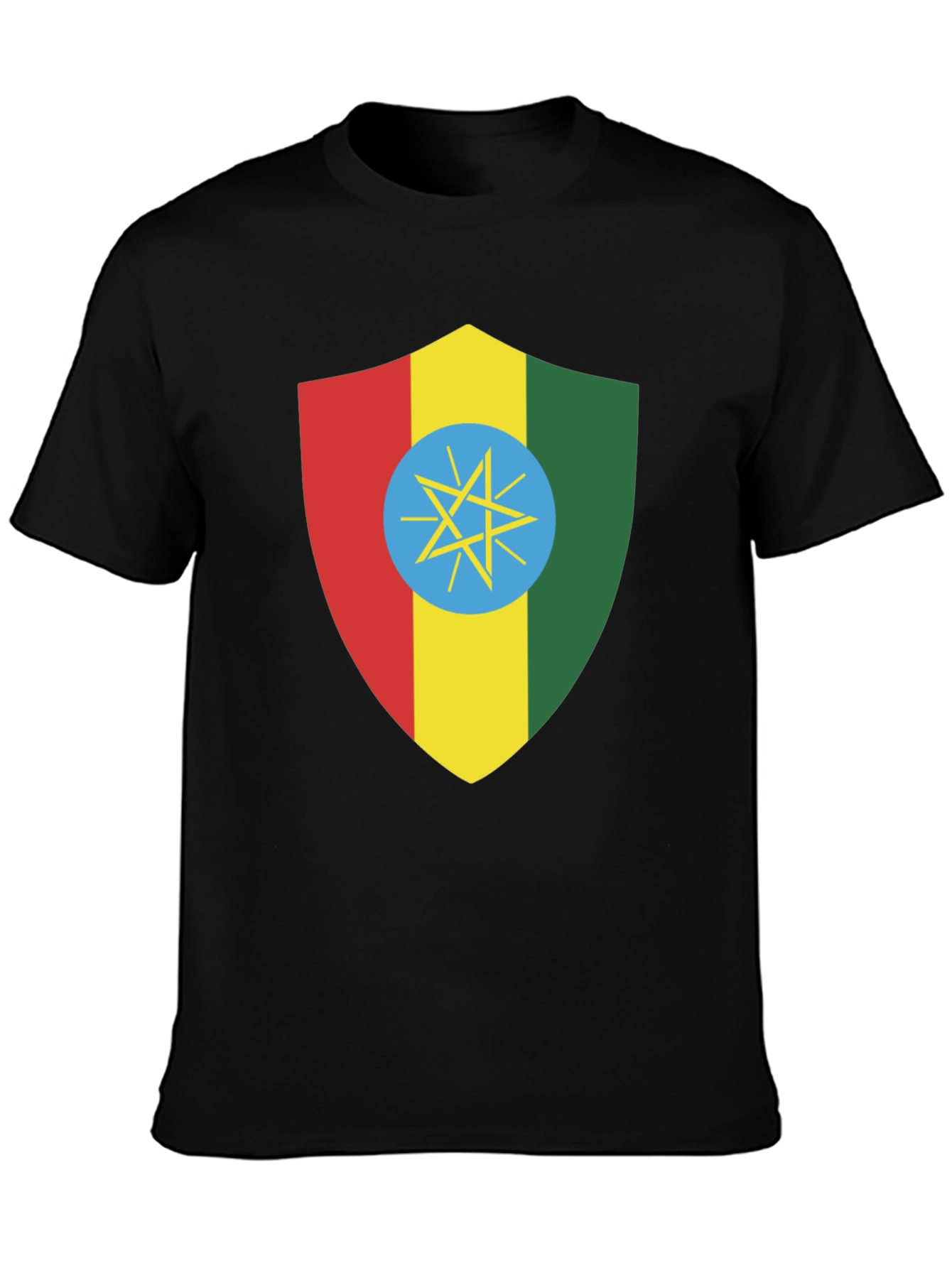 Ethiopian Flag Shield T-Shirt - Black Tee