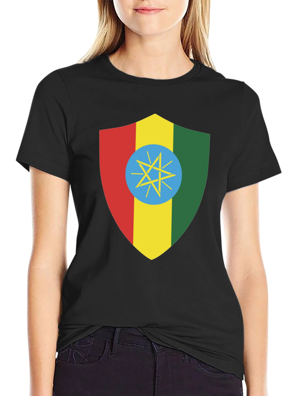 Ethiopian Flag Shield T-Shirt - Black Tee