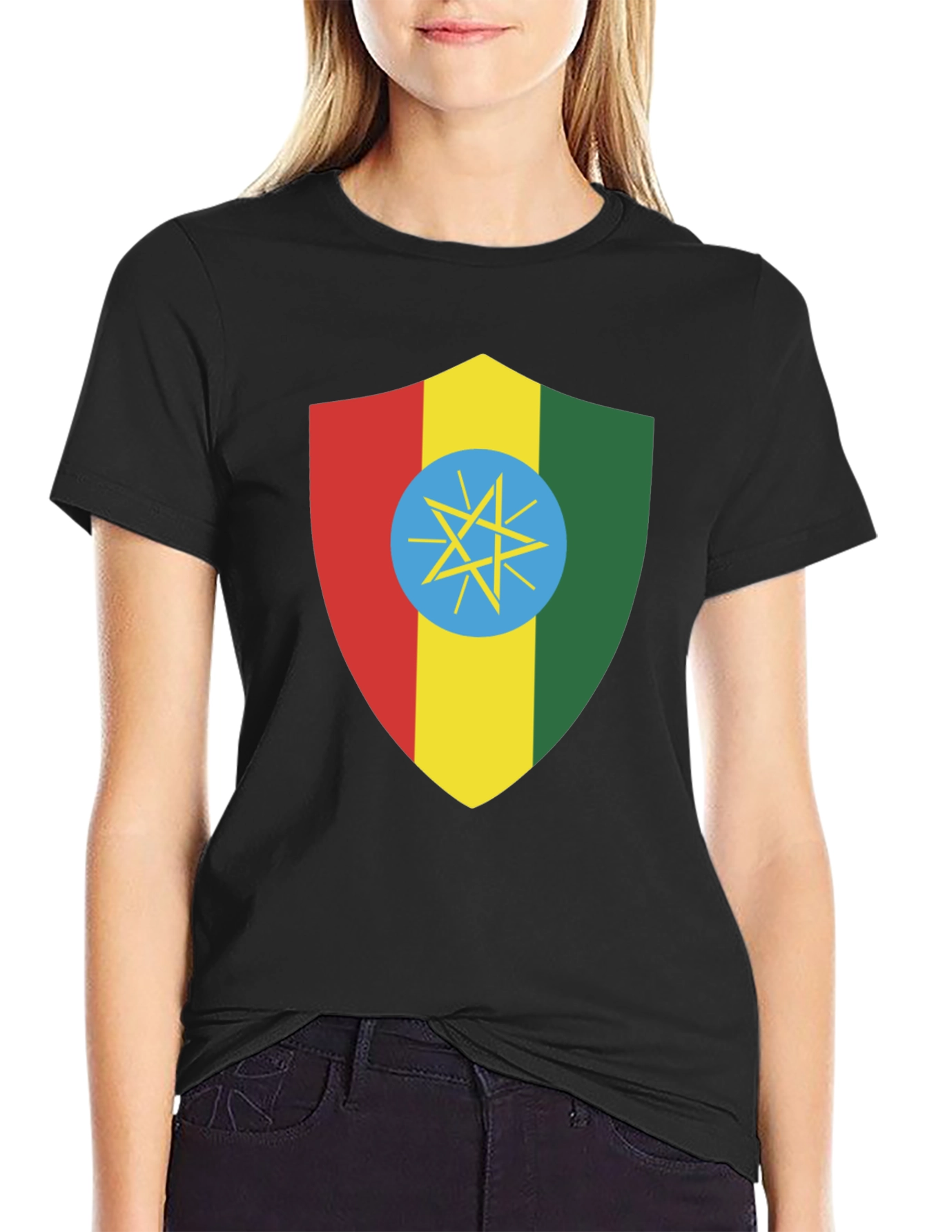 Ethiopian Flag Shield T-Shirt - Black Tee
