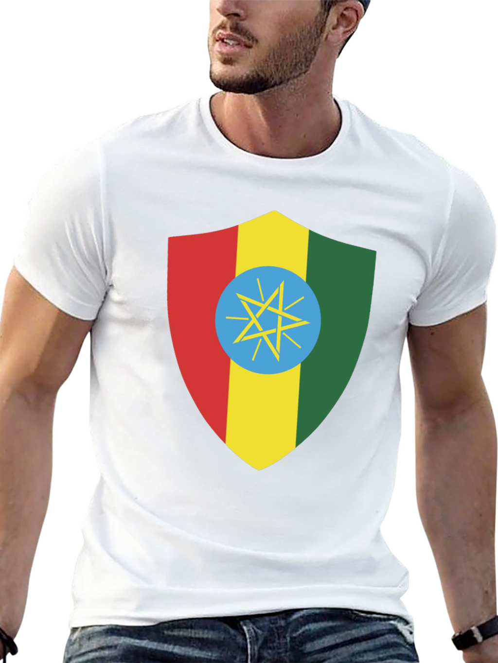 Ethiopian Flag Shield T-Shirt - Black Tee