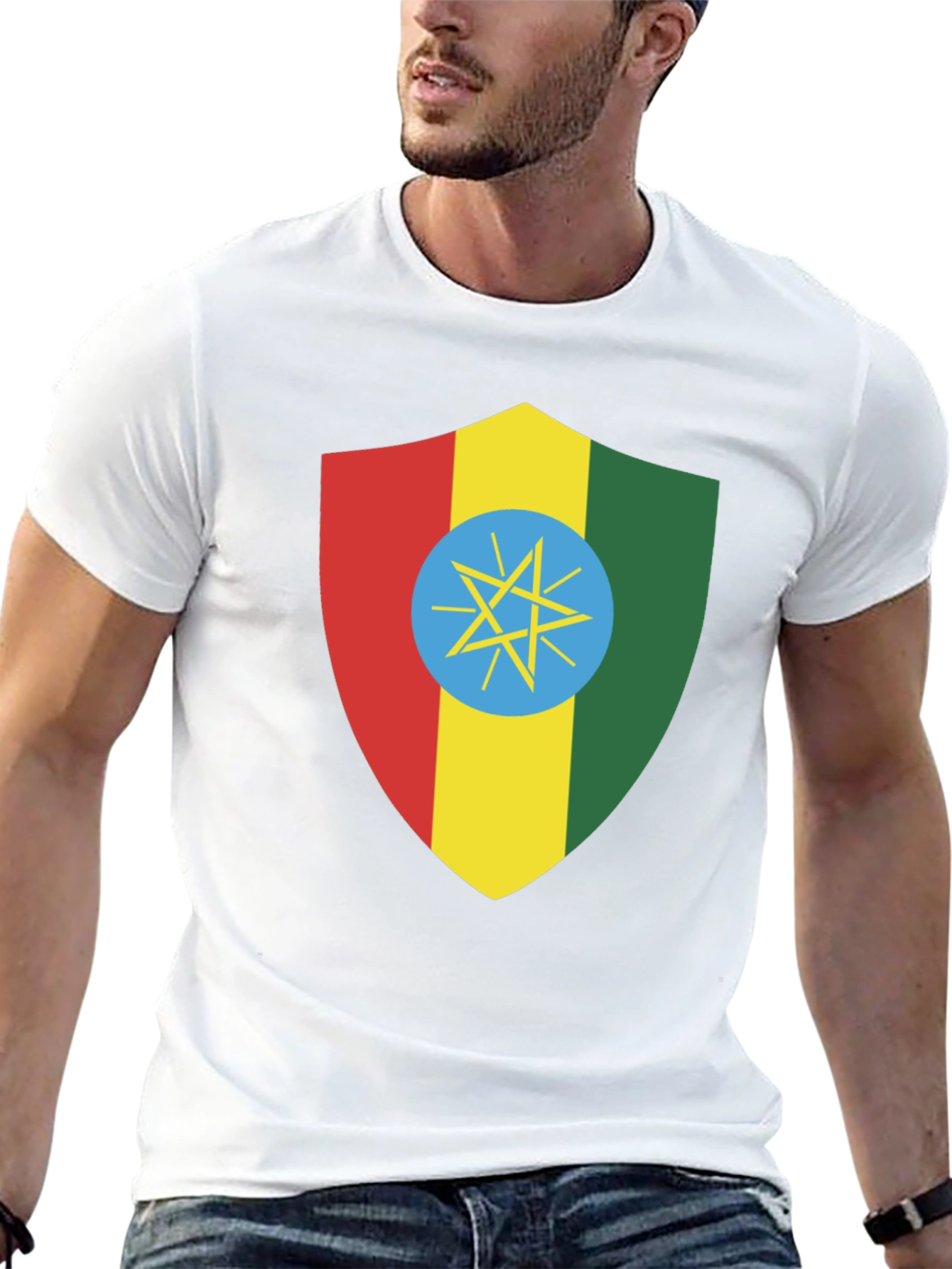 Ethiopian Flag Shield T-Shirt - Black Tee