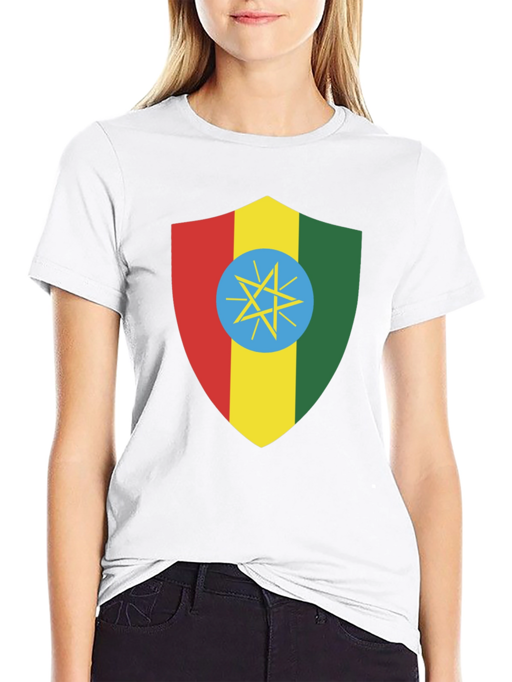 Ethiopian Flag Shield T-Shirt - Black Tee
