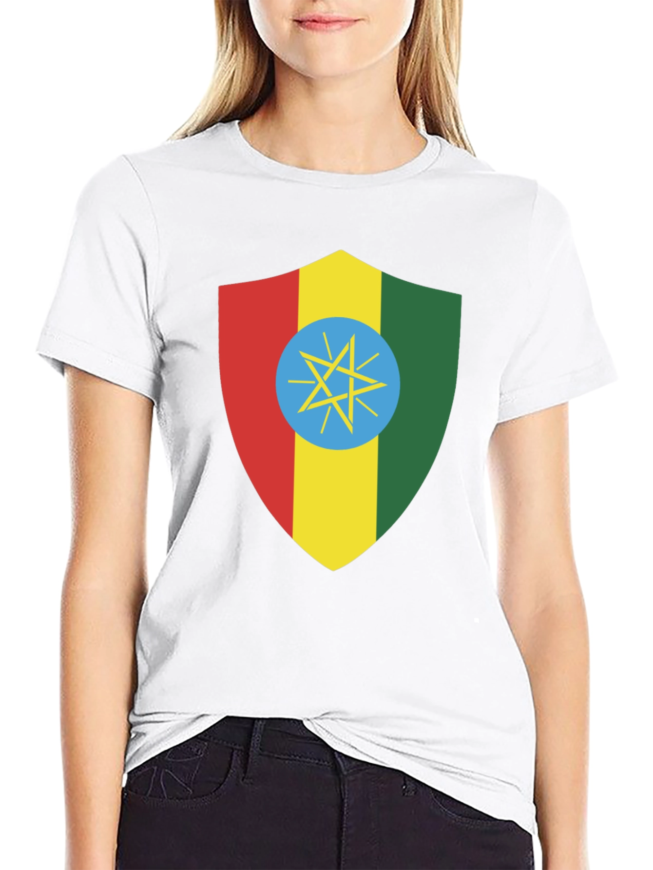 Ethiopian Flag Shield T-Shirt - Black Tee