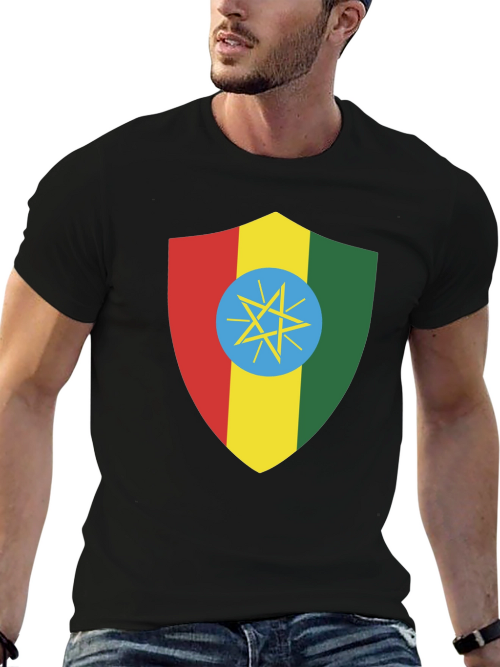 Ethiopian Flag Shield T-Shirt - Black Tee