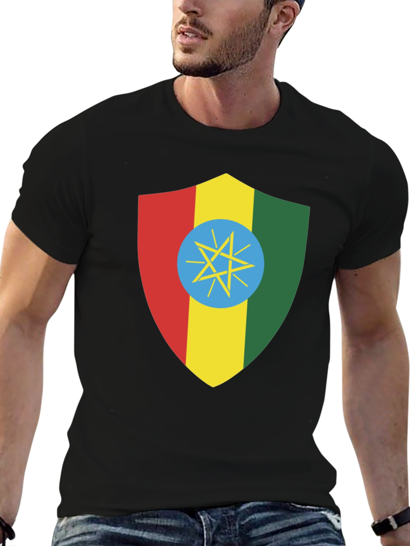Ethiopian Flag Shield T-Shirt - Black Tee