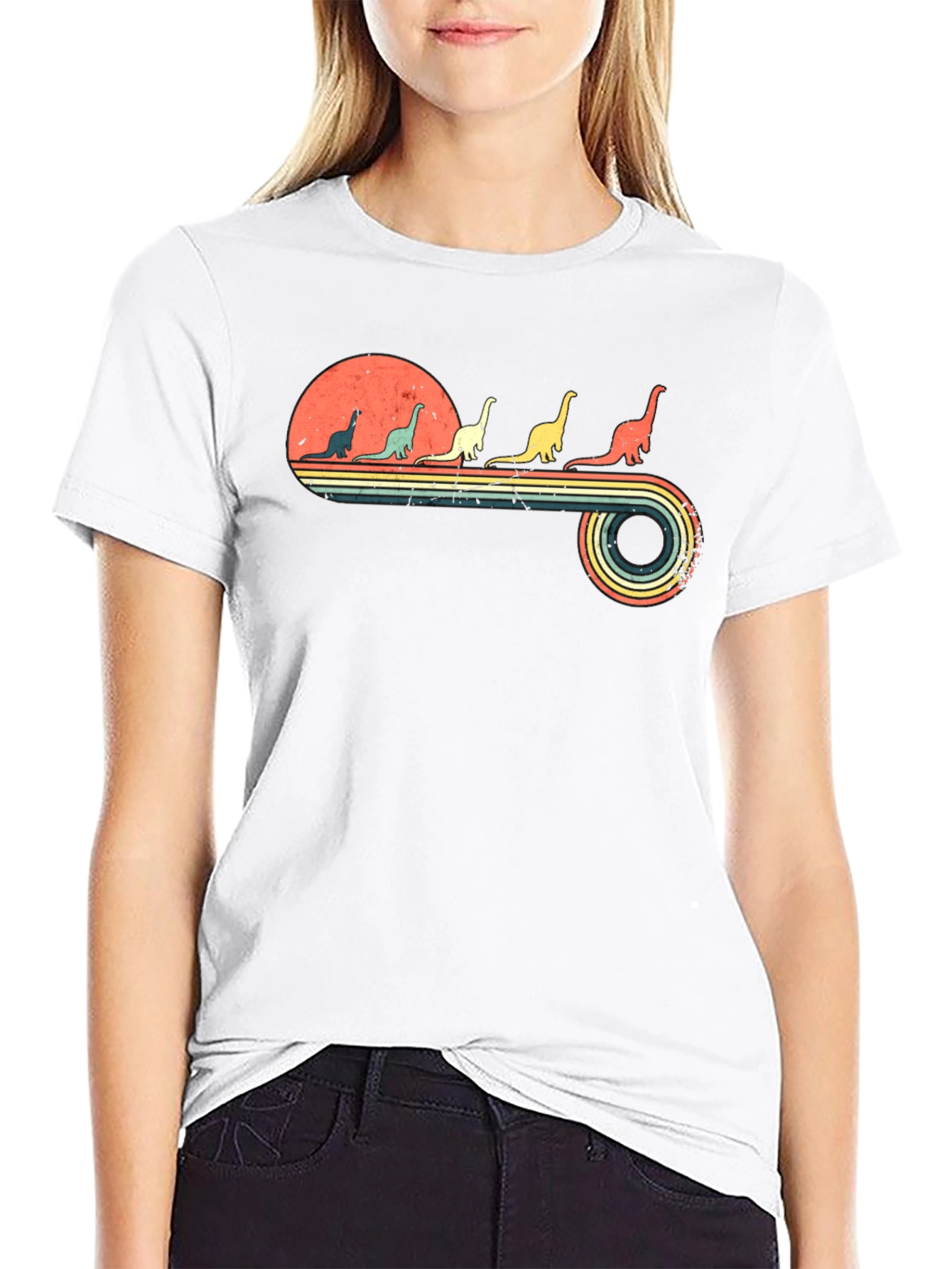 Retro Dinosaur Sunset Graphic T-Shirt
