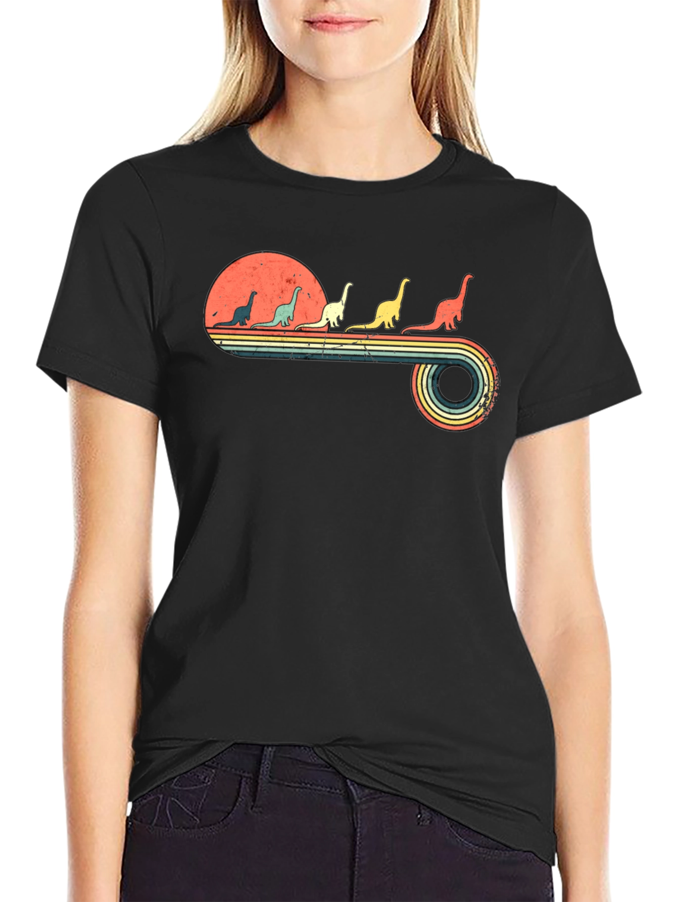 Retro Dinosaur Sunset Graphic T-Shirt