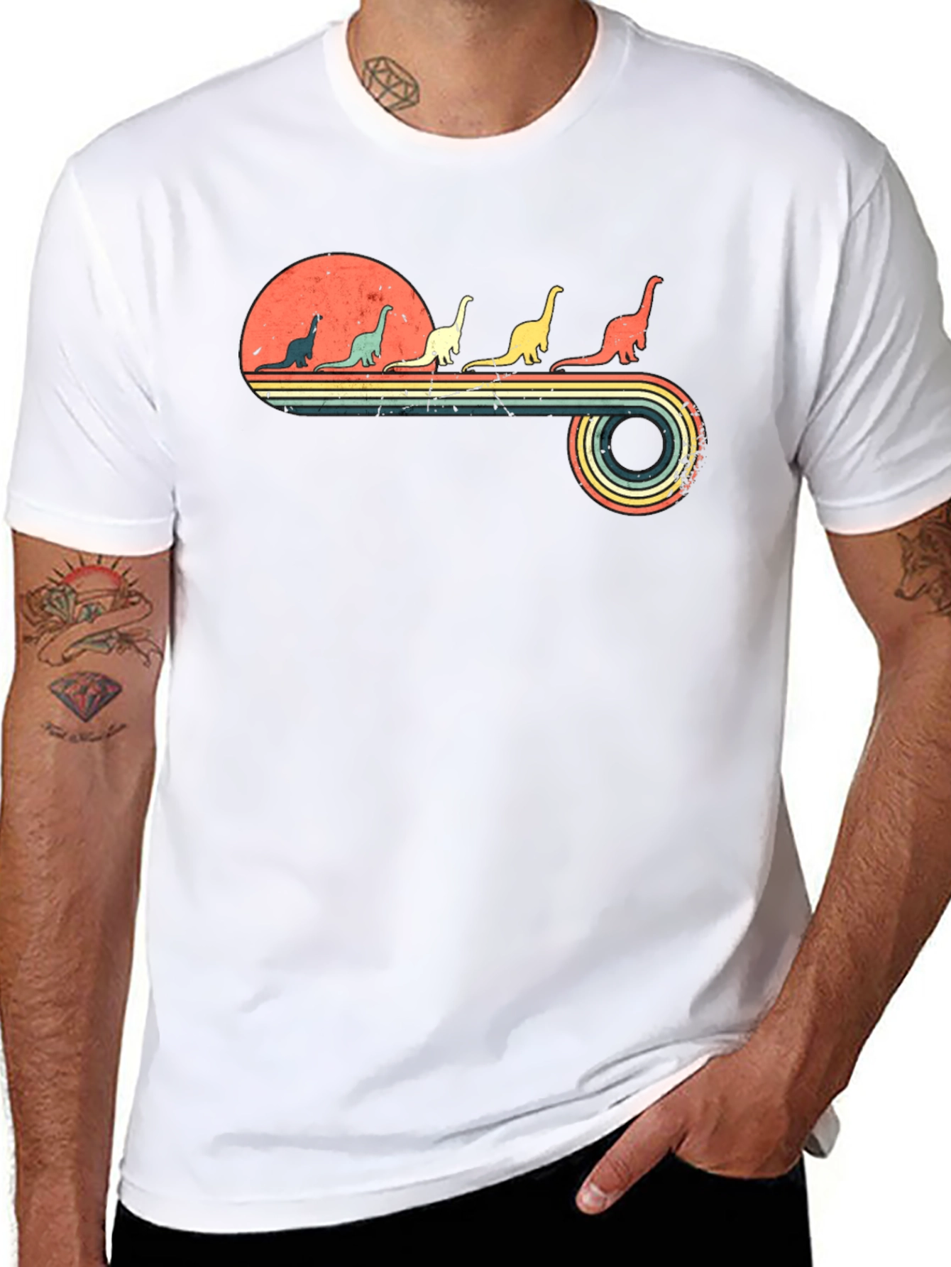 Retro Dinosaur Sunset Graphic T-Shirt