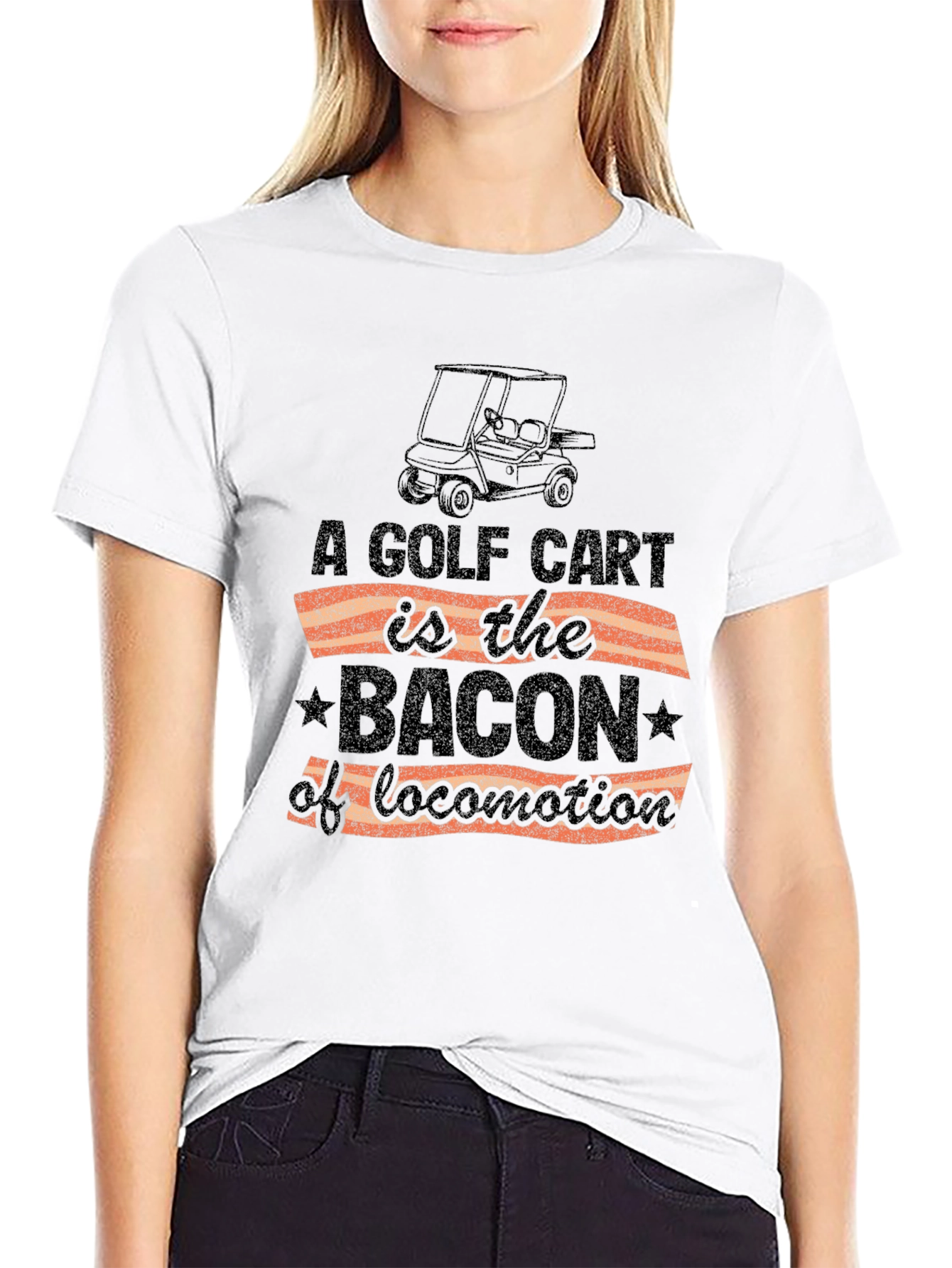 Golf Cart Bacon Locomotion Funny Graphic T-Shirt