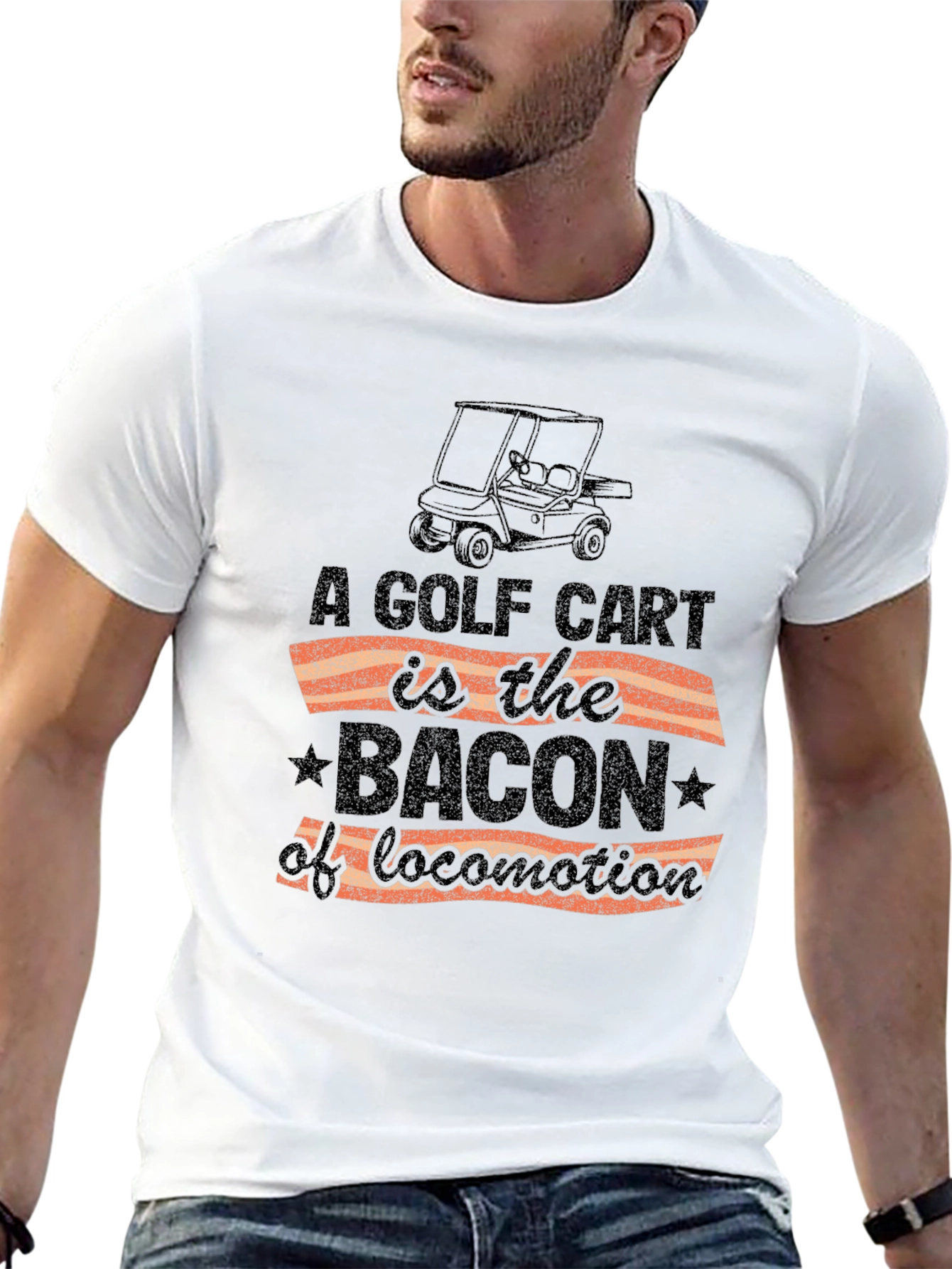 Golf Cart Bacon Locomotion Funny Graphic T-Shirt