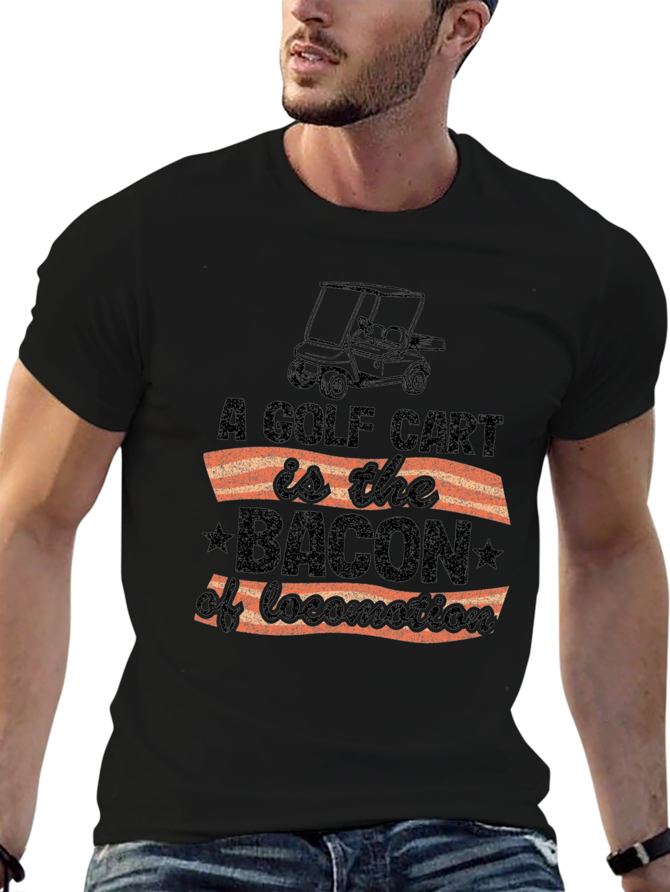 Golf Cart Bacon Locomotion Funny Graphic T-Shirt