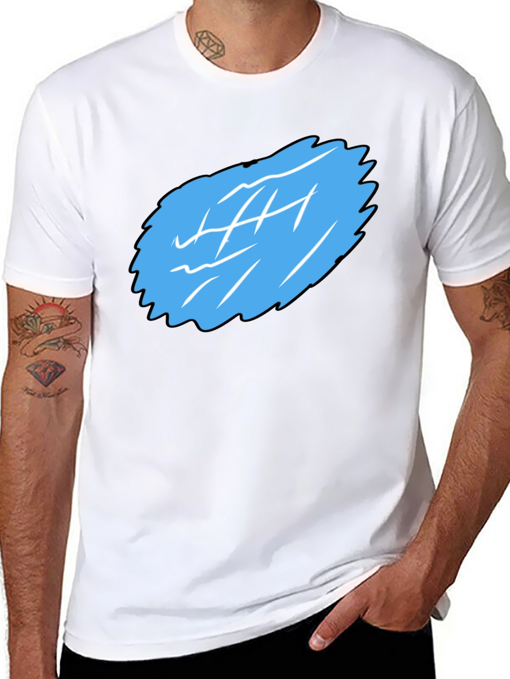 Mens Black Graphic Tee - Abstract Blue Design