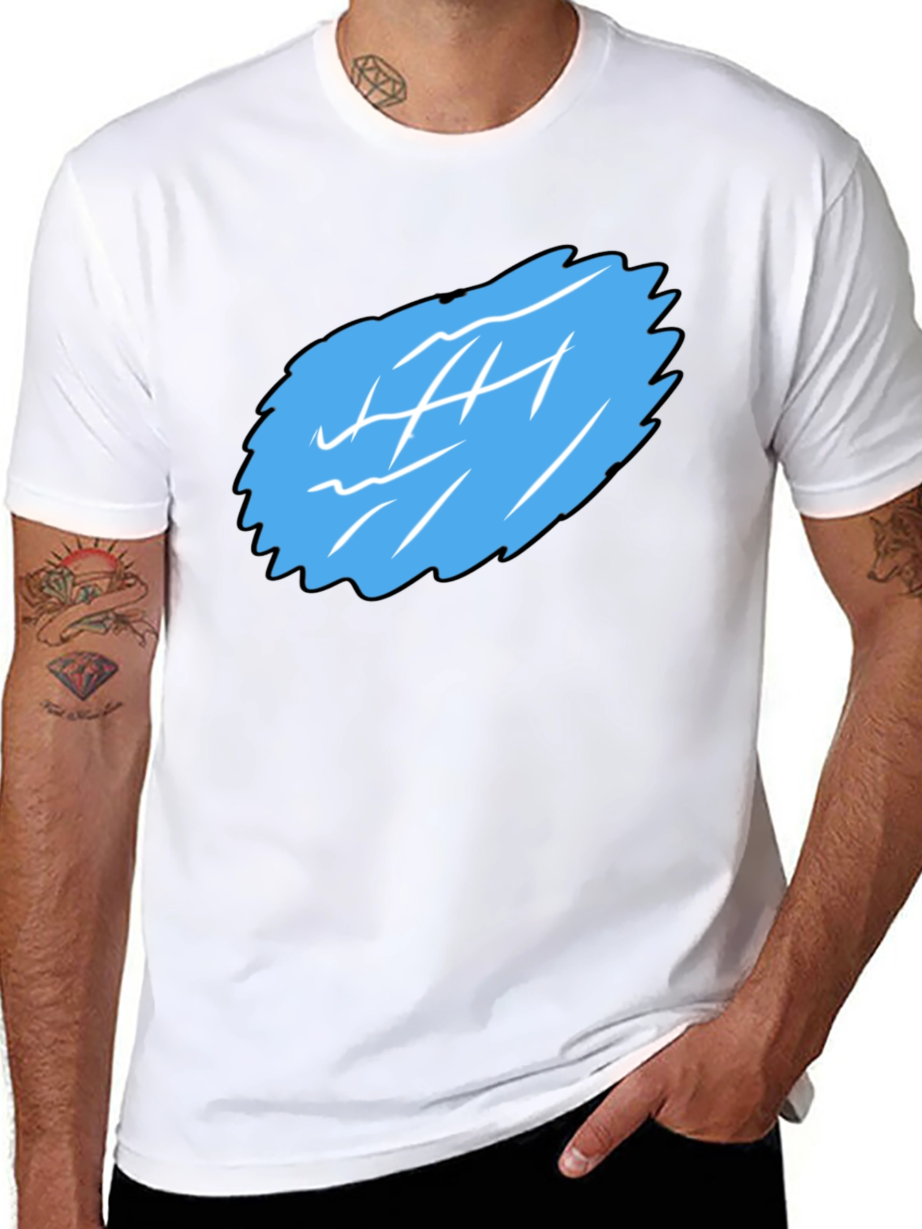 Mens Black Graphic Tee - Abstract Blue Design