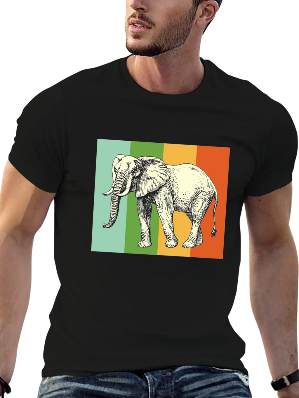 Elephant Graphic T-Shirt - Striped Background