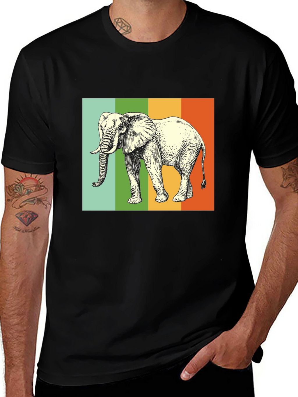 Elephant Graphic T-Shirt - Striped Background
