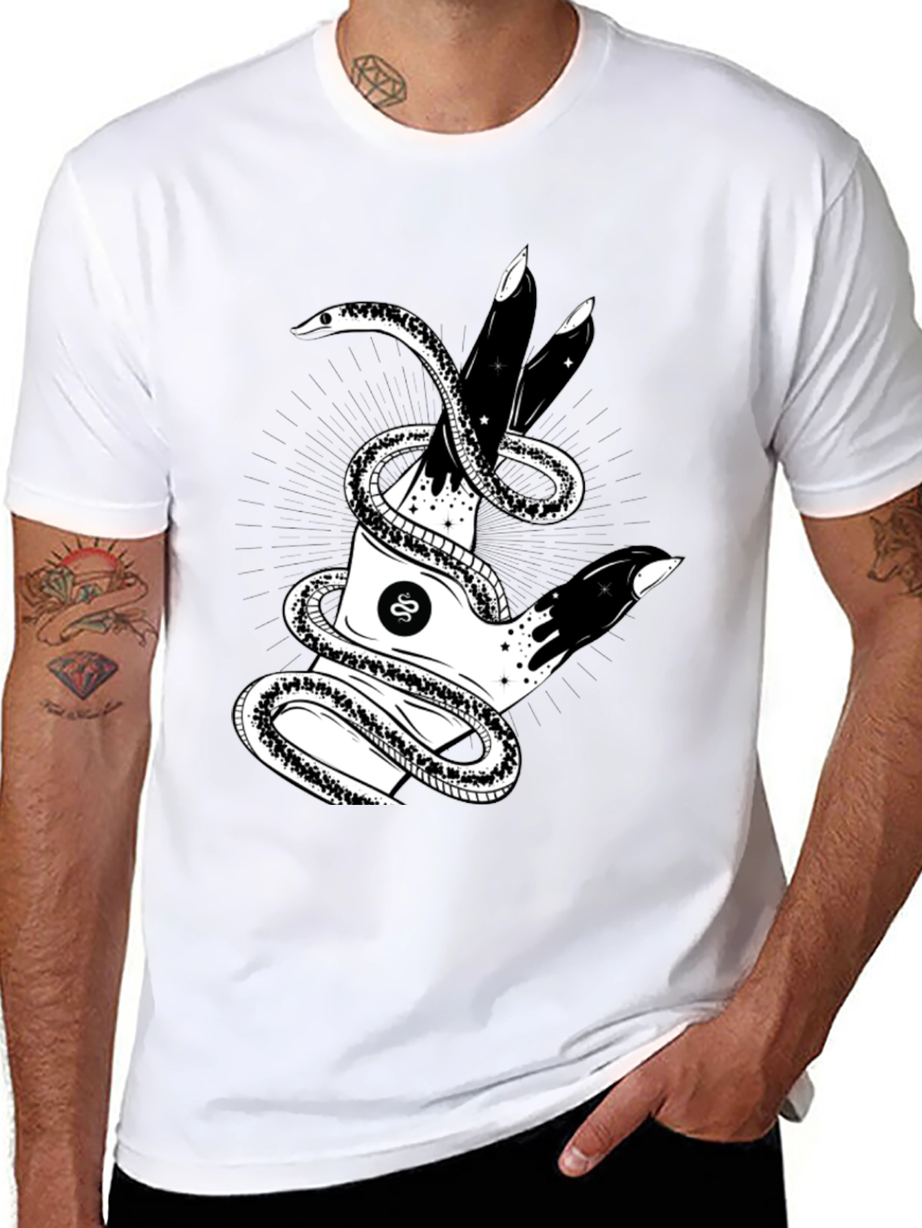 Mystic Snake & Hand Graphic Tee - Black