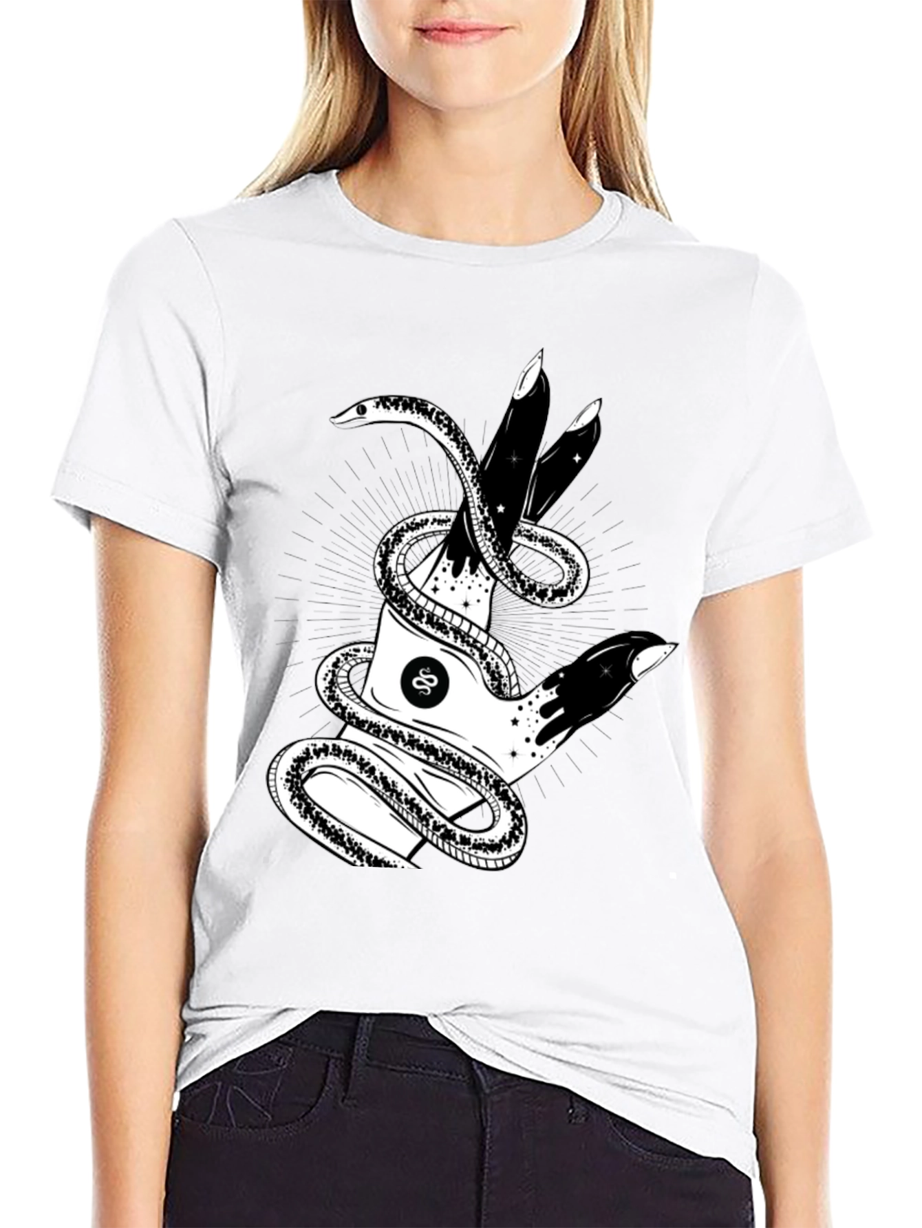 Mystic Snake & Hand Graphic Tee - Black