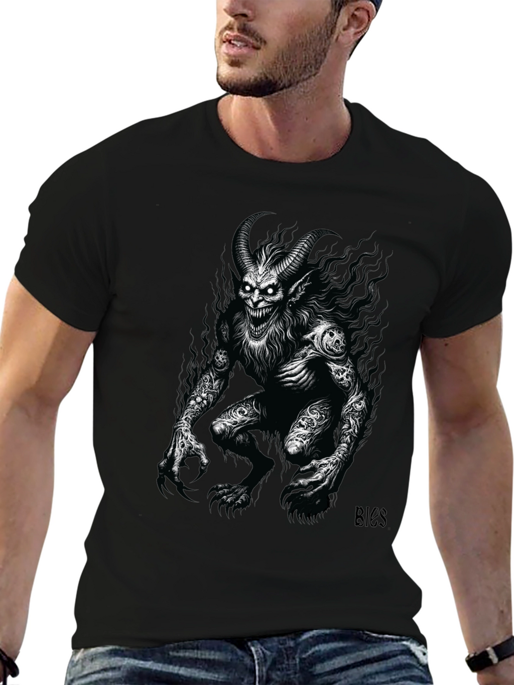 Creepy Demon Graphic Tee - Black