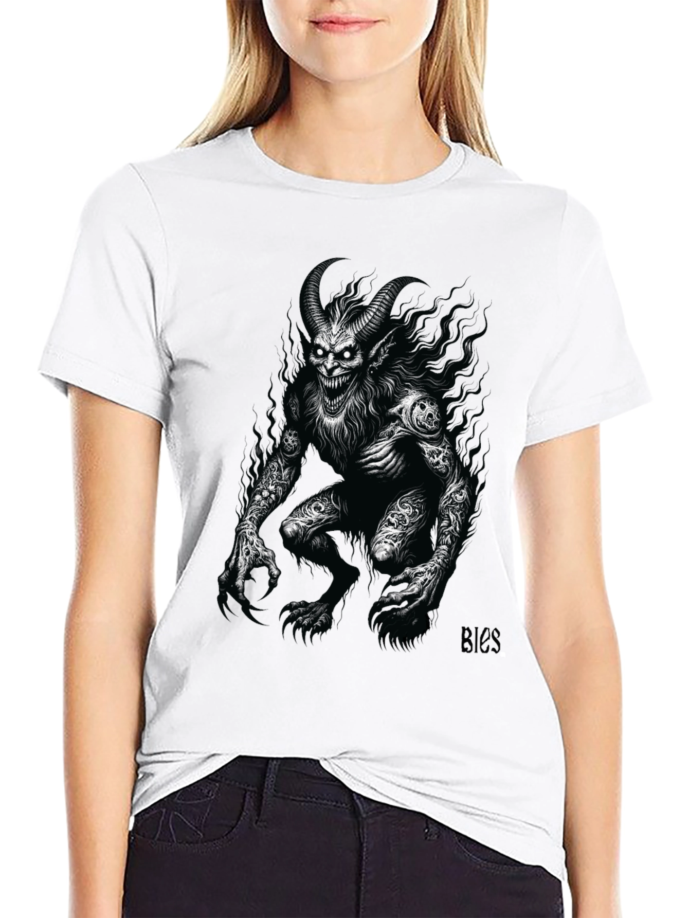 Creepy Demon Graphic Tee - Black