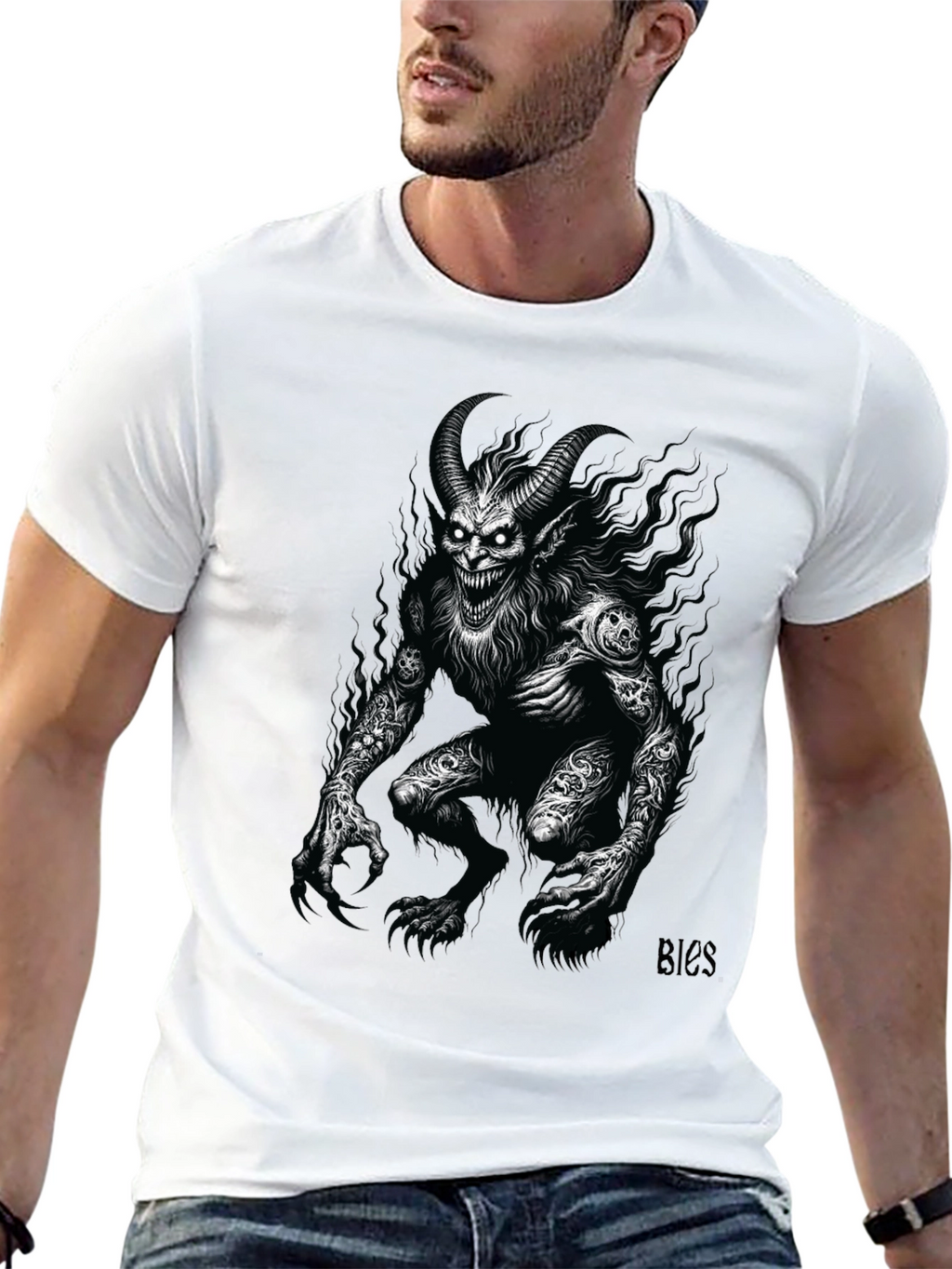 Creepy Demon Graphic Tee - Black