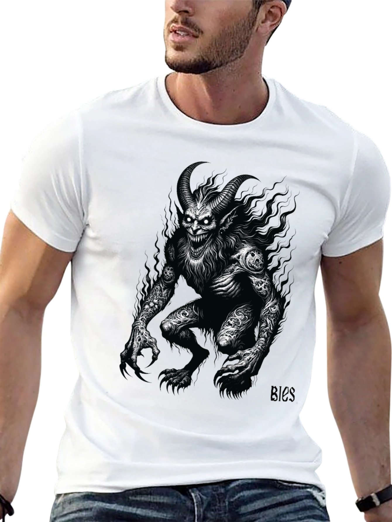 Creepy Demon Graphic Tee - Black