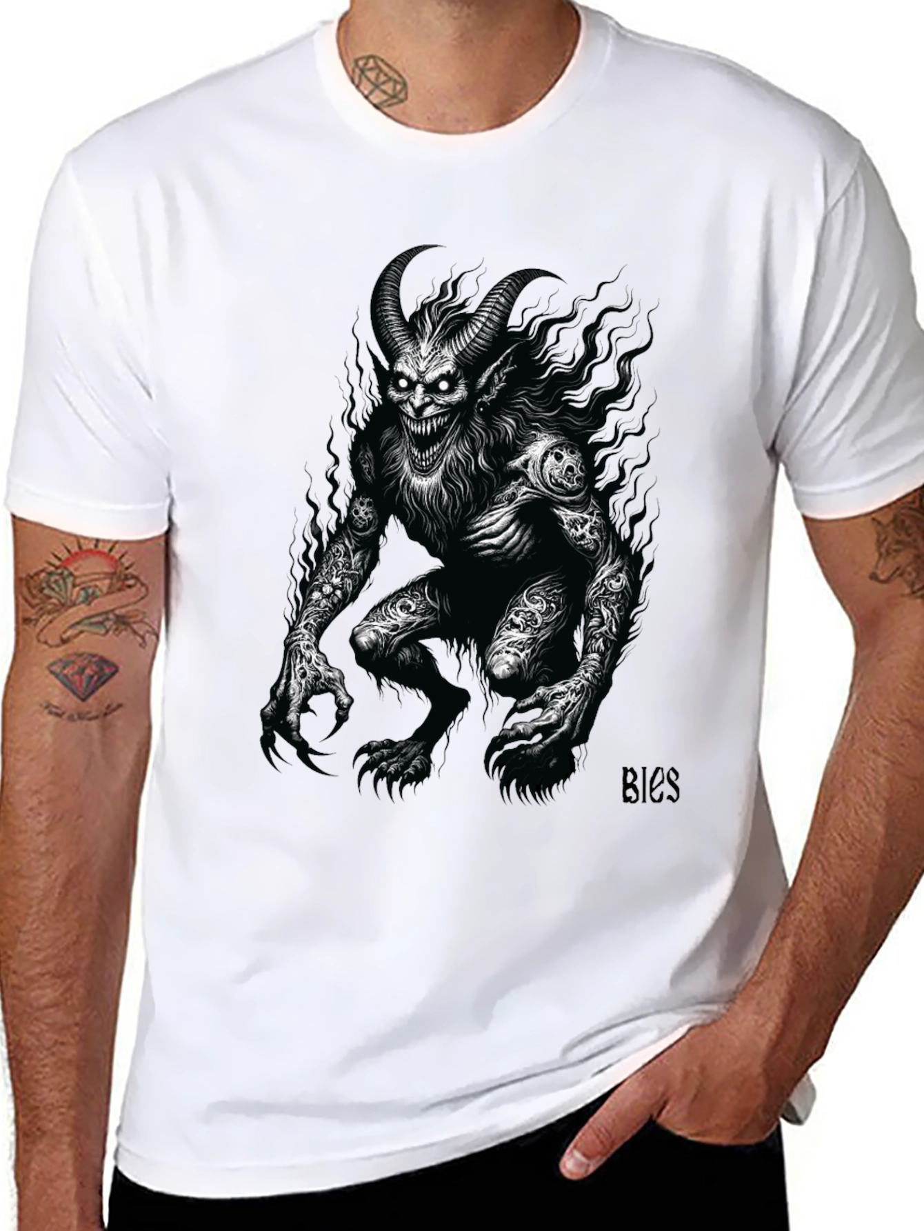 Creepy Demon Graphic Tee - Black