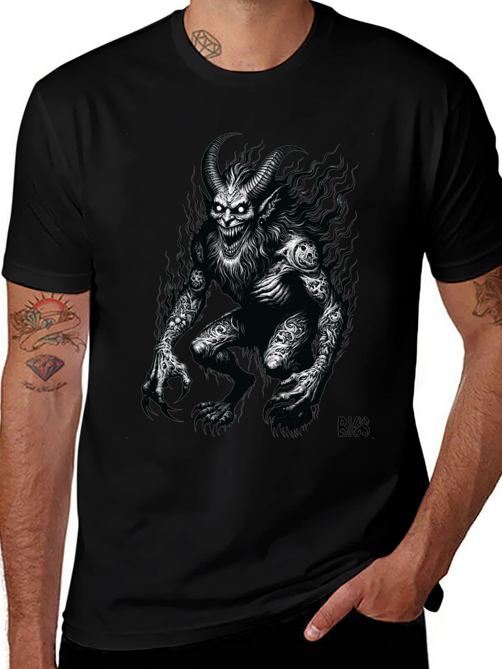 Creepy Demon Graphic Tee - Black