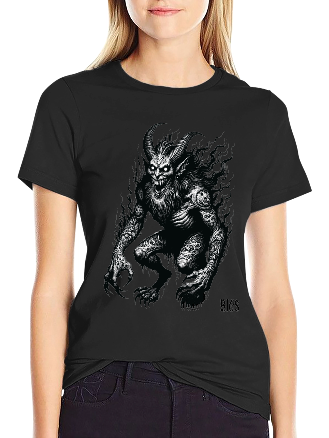 Creepy Demon Graphic Tee - Black