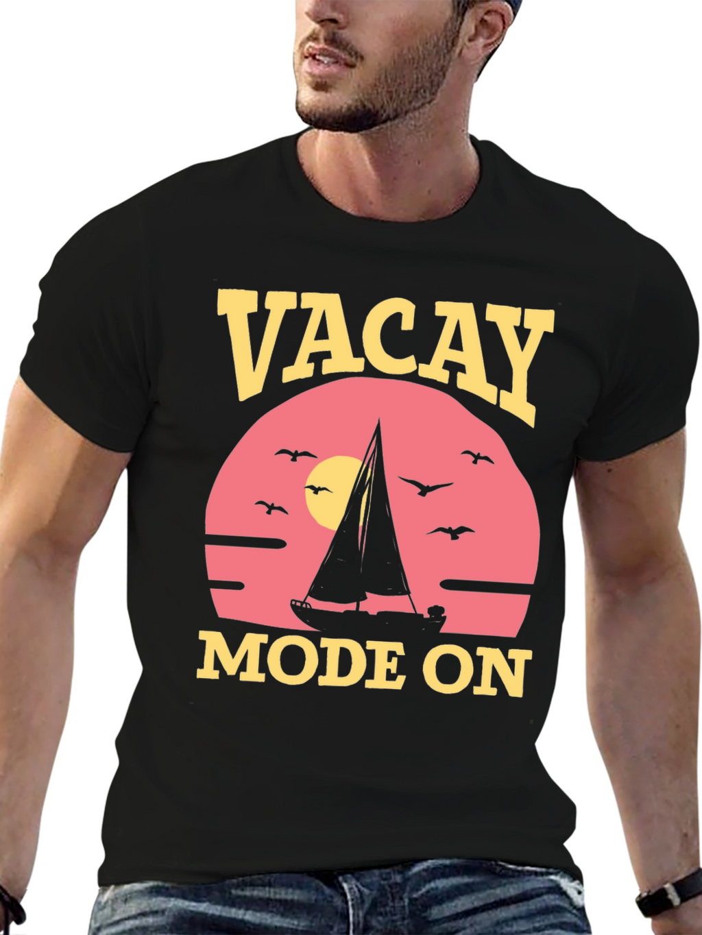 Vacay Mode On T-Shirt: Vacation Sailboat Graphic Tee