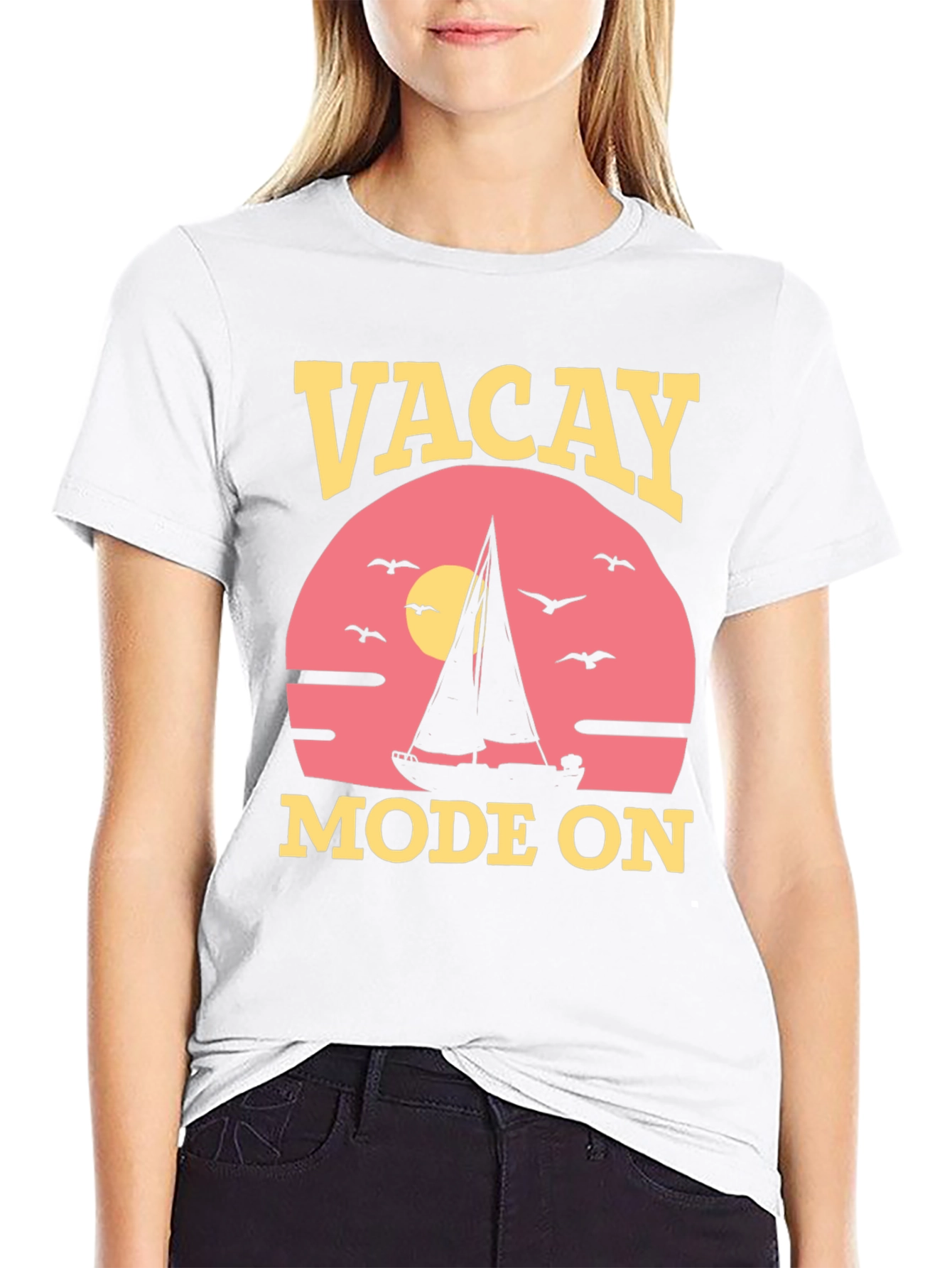 Vacay Mode On T-Shirt: Vacation Sailboat Graphic Tee