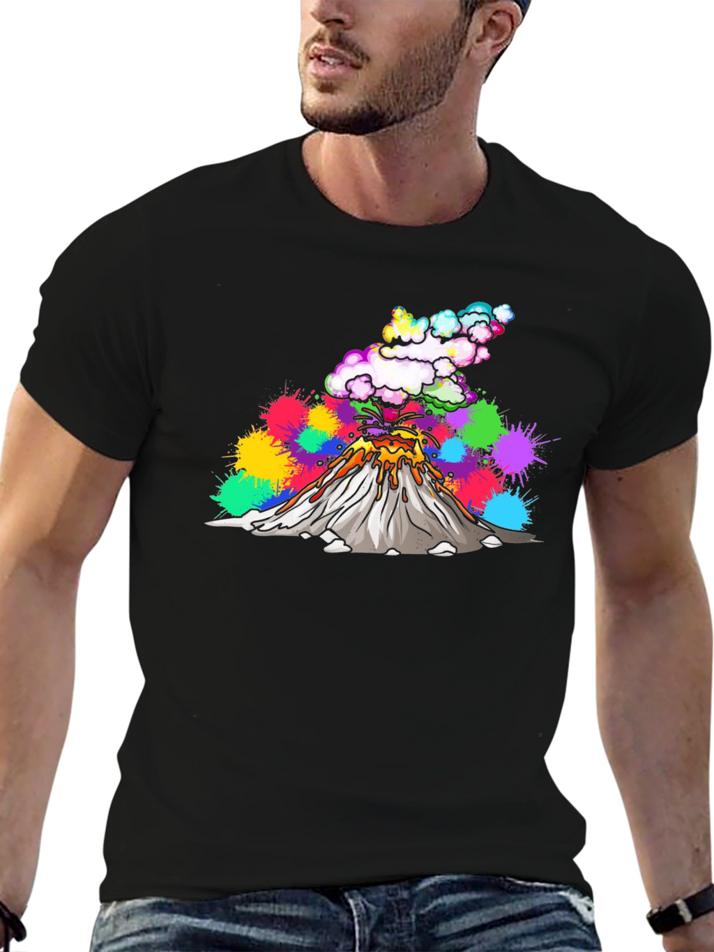 Volcano Lava Explosion Graphic T-Shirt - Black