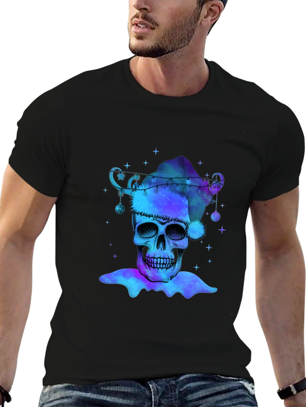 Galaxy Skull Santa Hat Graphic Tee