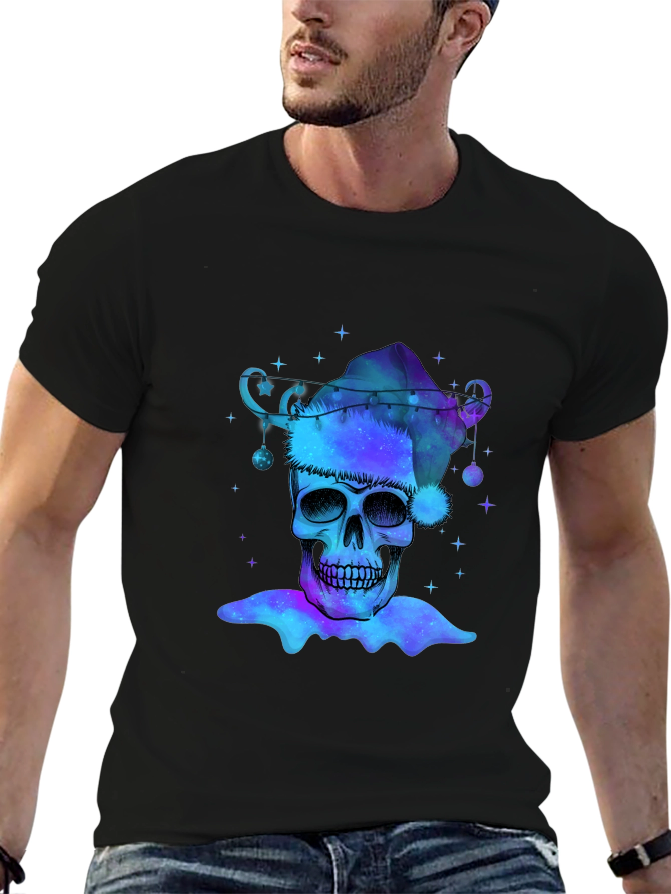 Galaxy Skull Santa Hat Graphic Tee