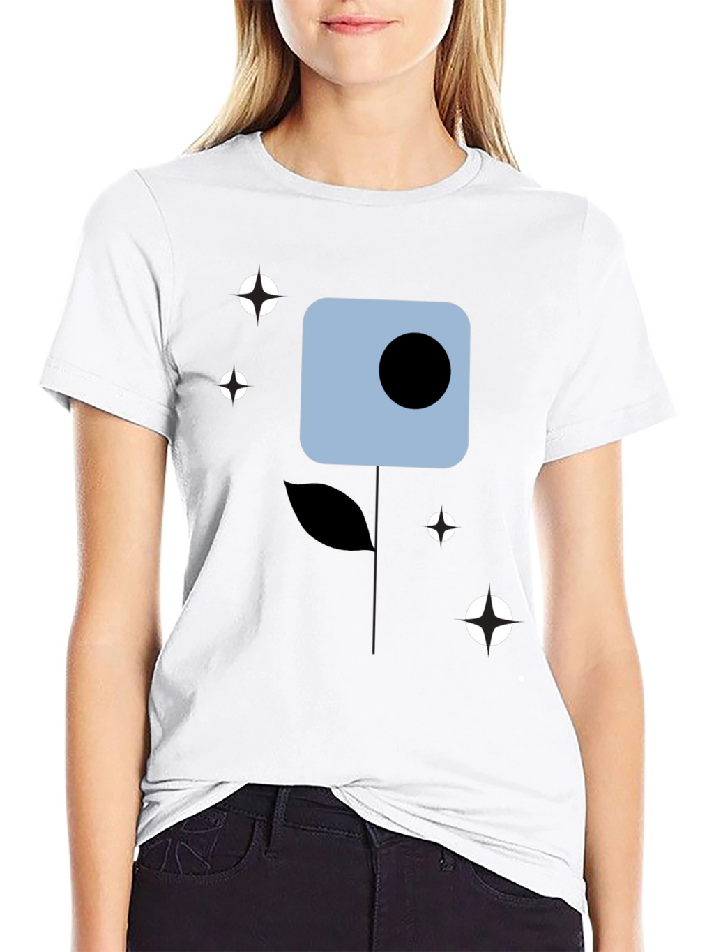 Modern Abstract Flower Graphic Tee - Black Cotton Shirt