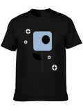 Modern Abstract Flower Graphic Tee - Black Cotton Shirt